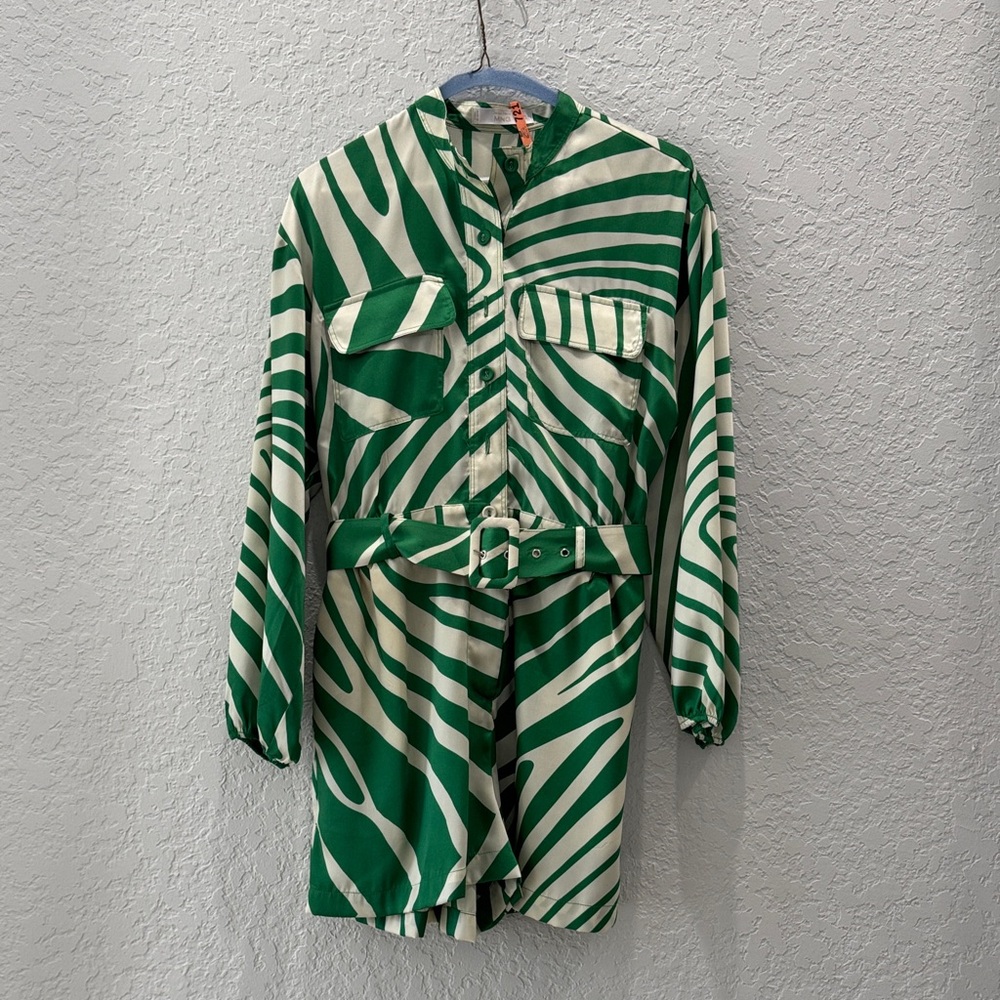 Green and White Striped Belted Romper
